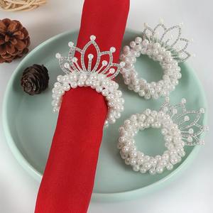 Anneau de serviette de table de luxe fait main, écologique, durable, 5 cm, avec accents de perles, décoration de couronne en stock pour les mariages et les fêtes - Product Image 2