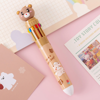 Stylo à bille multicolore ours mignon en gros 10 couleurs écriture lisse Kawaii fournitures scolaires pour étudiants Logo personnalisé cadeaux d'art