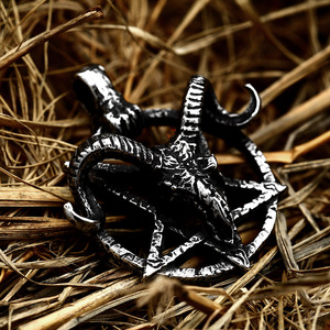 SS8-853P Steel Soldier Stainless Steel <strong>Pentagram</strong> Pan God Skull <strong>Goat</strong> <strong>Head</strong> Pendant Necklace Satanism Occult Metal Vintage Star - Product Image 3