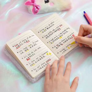 Cartoon <b>Cat</b> & Girl Printed Notebook Mini Cute Animal Soft Fur <b>Plush</b> Sewing Binding Children's Birthday Gift - Product Image 4
