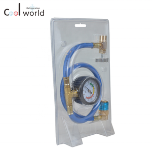 طقم خرطوم التبريد R1234YF للسيارة, طقم خرطوم غاز التبريد R1234YF للسيارة A/C خرطوم إعادة شحن مع مقياس (0-100psi) مع وظيفة منع الارتداد - Product Image 3