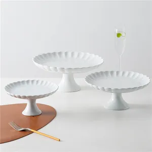 Customise Ceramic White 3 Size Round Cake Tools Dessert Display Plate Wedding Party Cake Stand For Afternoon Tea