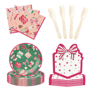 DAMAI Christmas Gift Box Themed Party Disposable Paper Plates and Cups for Christmas Party Supplies - Product Image 5
