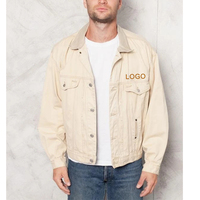 Veste en jean beige personnalisée pour homme, style streetwear Y2K, hiver, 100% coton, écologique, décontractée