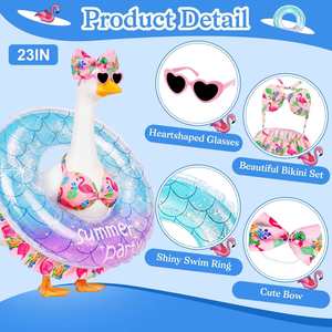 Estatua de Ganso de Porche de 23 pulgadas con Atuendo de Verano, Bikini, Disfraz, Lazo, Gafas y Flotador - Decoración de Jardín/Patio Estilo Tropical - Product Image 2