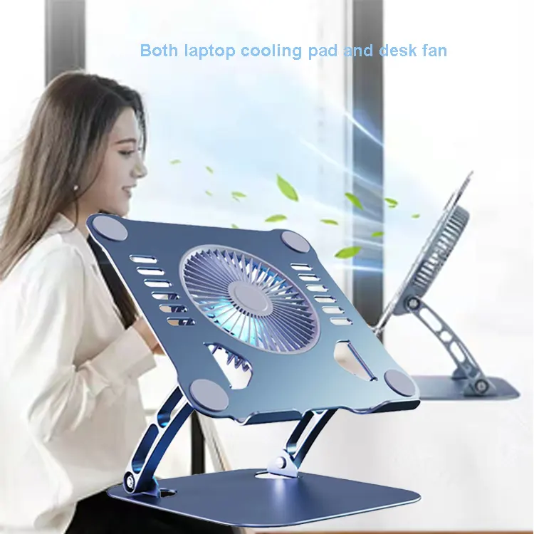 Great Roc Newest Aluminum Alloy Laptop Stand with fan type c USB port desk fan Foldable Height Adjustable Laptop cooling pad