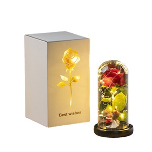 Rose éternelle avec lumière LED, <span class=keywords><strong>belle</strong></span> <span class=keywords><strong>et</strong></span> méchante, sous cloche en verre, décoration d'intérieur pour Pâques, Noël, Halloween, fête des pères, fête des mères - Product Image 1