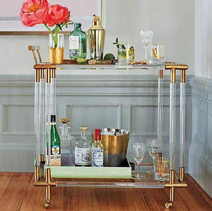 Aangepaste Transparante Acryl Dienende <span class=keywords><strong>Trolley</strong></span> Goud Roestvrij Staal Hotel Bruiloft <span class=keywords><strong>Trolley</strong></span> Bar Bewegende Kar Eetkamer <span class=keywords><strong>Trolley</strong></span> - Product Image 4