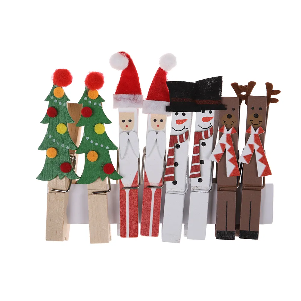 Set di 8 creativo Di Natale in legno mollette in forma di albero Di Natale, pupazzo di neve, Babbo natale, renna supporto di carta