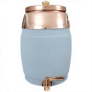 Distributeur d'eau bleu avec couvercle en cuivre et robinet, style vintage, grande capacité, pour la maison et les fêtes - Product Image 1