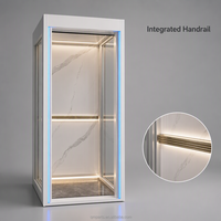 Porte télescopique murale panoramique personnalisée en verre trempé, cadre en alliage d'aluminium, éclairage LED d'ambiance, plafond, sol en grain de bois, ascenseur de villa