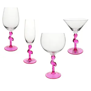 Pembe flamingo kuş kök cam flüt stemware şarap bardağı