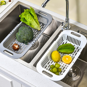 Durable Retractable Sink Drain Rack <b>Plastic</b> Dish Chopsticks Rack Household Kitchen Vegetable Storage Rack Drain <b>Basket</b> - Product Image 1