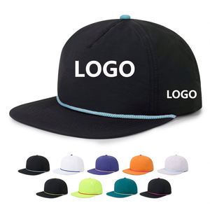 Factory Custom Rope <b>Hat</b> 5 Panel Snapback Cap <b>Flat</b> Brim Baseball Cap Custom <b>Flat</b> Snapback Cap - Product Image 1