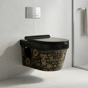 Placard à eau suspendu au mur noir rustique rétro sans rebord-Commode de toilette en céramique de taille standard, meilleure qualité à bon prix - Product Image 3