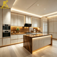 Fabricant de Foshan, armoire de cuisine sur mesure, armoire de cuisine en panneaux MDF laqués bon marché avec table de petit-déjeuner