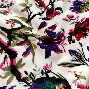 Hand Printed Cotton Velvet <b>Fabric</b> Bird & Floral Print White Ground By The Yard <b>fabric</b> material <b>fabric</b> High Quality <b>Fabric</b> - Product Image 1
