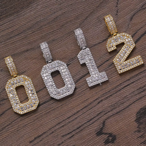 Arabic digital pendant, hip hop <b>copper</b> inlaid zircon trend personality 0-9 single digital pendant <b>chain</b> - Product Image 3