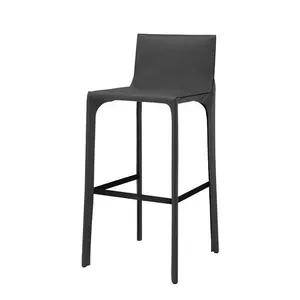 2024 Modern Metal Leg High Bar Stools Multi Colors Saddle Leather High Bar Reception Chairs