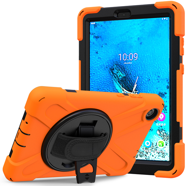Hot Sale Thick Silicone Bumper Shoulder Hand Strap Rotate Fold Stand Rugged Tablet case for Lenovo Tab M8 HD 8.0 TB-8505X/8505F