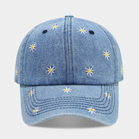 Gorra de Béisbol Vintage de Mezclilla Lavada con Bordado de Margaritas, Diseño de Puntos y Frutas, Corona Suave, Protección UV para Exteriores, Unisex