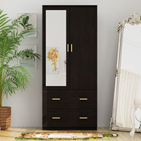 FONDLIVE Poignées en métal doré Armoire à 2 tiroirs à deux portes avec miroir de dressing Meubles de chambre à coucher pour la maison ou l'hôtel