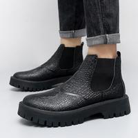 Bottes Chelsea gaufrées pour hommes, style rétro, pointures 38-45, en cuir véritable, à bout large, semelle épaisse, montantes, hiver, style western, en caoutchouc