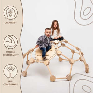 Ensemble de toboggans Montessori en bois avec cadre de dôme d'escalade aire de jeux intérieure en bois naturel avec mur d'échelle pour application dans la chambre à coucher - Product Image 5