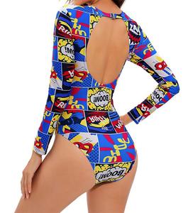 Traje de Baño Deportivo de Manga Larga para Mujer, Estampado en Todo el Cuerpo, con Material de Spandex/Poliéster, de Secado Rápido y Transpirable - Product Image 4
