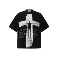 T-shirt Gobia Culture à manches courtes pour homme et femme, motif abstrait de figure humaine brodée en croix avec lettres imprimées - T-shirt gaufré