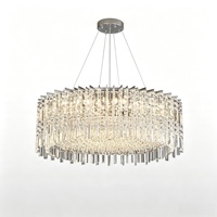 Lustre moderne de luxe à LED réglable en hauteur, avec cadre chromé et prismes biseautés en cristal K9, pour salle à manger