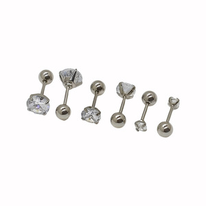 Stud Earrings With <b>Crystal</b> Zircon Stainless Steel <b>Ball</b> Shape Claw Setting For Ear Piercing - Product Image 5