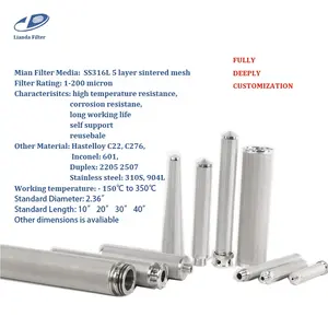 316L Stainless Steel Sinter Metal Filter Cartridge Hot Gas Filtration High Temperature Liquid Sintered Mesh Filter Element