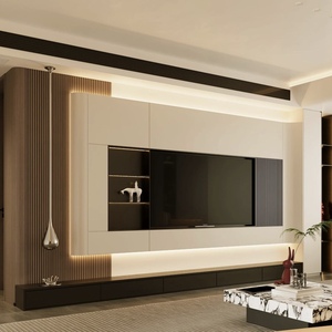 Оптовая продажа, Современная стильная Подставка для телевизора, настенная деревянная Роскошная мультимедийная мебель для гостиной, шкаф для телевизора со светодиодной подсветкой - Product Image 1
