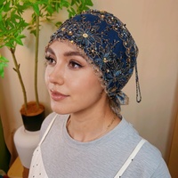 Gorro Turbante de Malla con Encaje Floral y Cuentas para Mujeres Musulmanas, con Lazo Trasero, Múltiples Colores, Elegante Pañuelo para la Cabeza para Uso Diario y Fiestas
