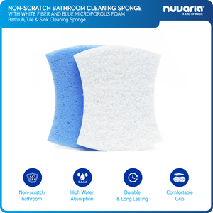 Spugna per Pulizia Bagno Anti-Graffio con Fibra Bianca e Schiuma Microporosa Blu Spugna per la pulizia di vasche da bagno, piastrelle e lavelli - Product Image 1