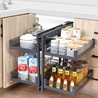 Panier d'angle universel rotatif Lazy Susan avec plateau coulissant en verre trempé gris pour rangement de meuble de cuisine