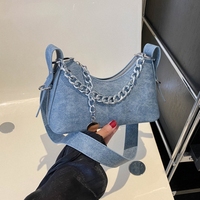 Nouveau Sac Bandoulière Mini Populaire pour Téléphone en Jean Bleu, Petites Sacs à Main Pas Chers pour Femmes avec Chaîne et Pendentif Disque Métallique