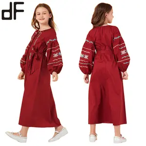 От 6 до 14 лет маленькая, детское платье для вечеринки, детское вечернее платье красное детское платье в повседневном стиле с длинными рукавами и вышивкой для девочек; Платье с поясом