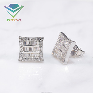 In Stock Unisex 925 Sterling Silver VVS <b>Moissanite</b> Diamond Baguette Cut Stud <b>Earrings</b> Pass Diamond Tester GRA Certificate Gift - Product Image 5