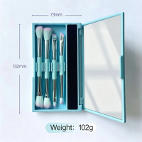 Ensemble de pinceaux de maquillage rose à double extrémité, 4 applicateurs cosmétiques avec miroir, étui compact et portable, 132 mm x 73 mm, 102 g