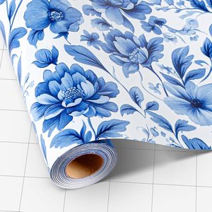 Maypluss Blue Floral Wrapping <b>Paper</b> 17 Inch X 33 Feet Double Side Recyclable Gift <b>Wrap</b> For Wedding Bridal Shower Mother's Day - Product Image 1