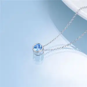 Toptan OEM/ODM özel 18 inç O zincir 925 ayar gümüş mavi kristal kolye