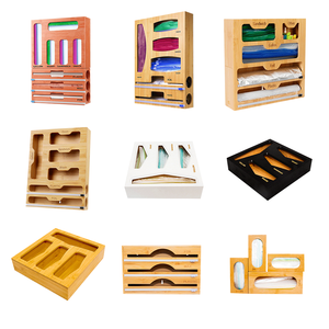 6 9 in 1 black white wooden bamboo ziplock bag storage organizer for home kitchen drawer