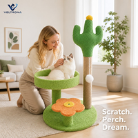 Arbre à chat en forme de cactus du désert avec repose-pieds confortable et plateforme fleurie, mobilier pour chat