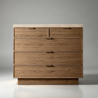 Commode à 5 tiroirs moderne en bois massif avec finition lisse et cadre en pierre, fermeture douce, pour chambre d'hôtel
