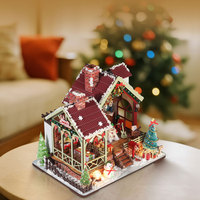 Kit de maison miniature de Noël DIY avec éclairage LED, maison de poupée en bois pour les fêtes d'hiver, pour adultes