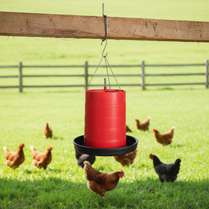 New Thickened and Durable YOUMU Chicken Feeder 15kg Red PP Plastic &amp; <strong>Metal</strong> Automatic Feeding <strong>Trough</strong> for Poultry Farms - Product Image 6