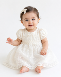 Elegant Eco-Friendly Breathable Embroidered Mesh Baby Girl Knee-Length Dress with Lace Trim for Vintage Style - Product Image 3