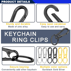 Porte-clés personnalisé en forme de clip plaqué or, mousqueton pivotant, boucle de fixation, clip de porte-clés fendu - Product Image 2